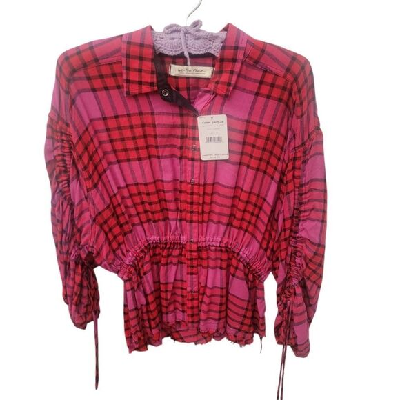 Free People Pacific Dawn Plaid Top. Size S. NWT. - Picture 3 of 10